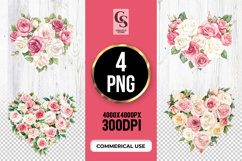 Pink Rose Heart Floral Clipart Sublimation PNG Product Image 1