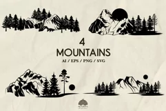 4 Mountain silhouettes SVG PNG EPS Product Image 1