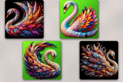 Square coaster | 4 designs-Swan made of dried leaves, PNG Product Image 2
