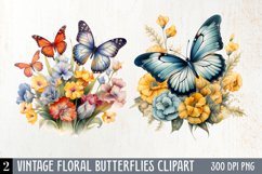 Vintage Floral Butterflies Clipart, butterflies Clipart Product Image 1