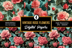 Vintage Rose Flowers Digital Paper Product Image 1
