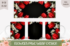 Red Flowers Mug Wrap, Floral Mug, Red Tulips PNG Product Image 1