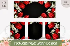 Red Flowers Mug Wrap, Floral Mug, Red Tulips PNG Product Image 1