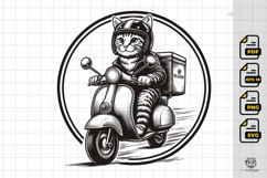 Cool Cat Rider on Classic Motorcycle Product Image 1