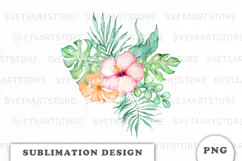 Watercolor Tropical Flowers Bouquet png Product Image 1