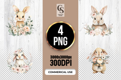 Watercolor Floral Bunny Clipart Sublimation PNG Product Image 1