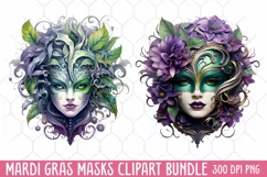 Mardi Gras Masks Clipart, Watercolor Mardi Gras Mask Product Image 1
