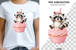 Raccoon Cupcake PNG, Cute Birthday Raccoon Clipart, Pink Product Image 1