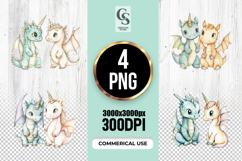 Pastel Unicorn Dragon Pair Clipart Sublimation PNG Product Image 1