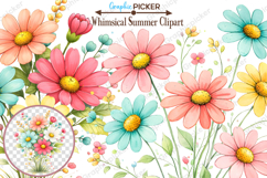 Whimsical Summer Flowers Clipart PNG, Watercolor Flower PNG Product Image 2