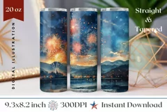 Fireworks Tumbler Wrap Design, Watercolor Tumbler Design Product Image 1