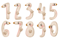 Cute Goose Numbers Clipart: Hand-Drawn Watercolor Bird Product Image 1