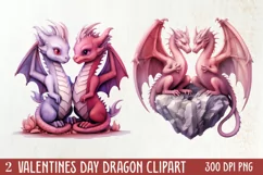 Watercolor Valentine's Day Dragon Clipart, Dragon Watercolor Product Image 1