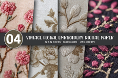 Vintage Floral Embroidery Digital Paper Product Image 1