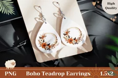 Boho Flowers Sublimation PNG, Autumn Flowers Earring Design Product Image 1