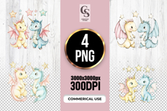 Pastel Star Baby Dragon Unicorn Clipart Sublimation PNG Product Image 1