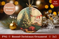 Watercolor Christmas Ornament, Winter Round Ornament Design Product Image 1