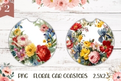 Floral Wreath Car Coaster, Watercolor Flowers Coaster Design Product Image 1