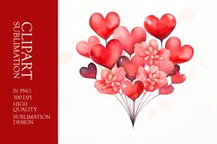 Valentines Day watercolor heart balloons Clipart Product Image 1