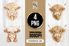 Highland Cow Head Watercolor Clipart Sublimation PNG Product Image 1