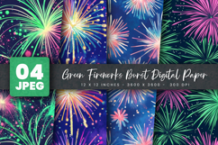 Green Fireworks Burst Digital Paper Product Image 1