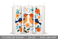Cute Birds Tumbler Sublimation. Flowers Tumbler Design Product Image 1