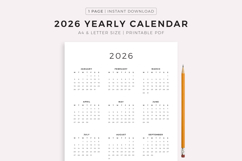 2026 Year Calendar Printable, A4/Letter Size Product Image 1