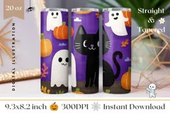 Cute Halloween Tumbler, Black Cat Tumbler Template Product Image 1