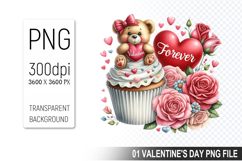 Cupcake With Bear, Valentine&#039;s Day Clipart PNG File Product Image 1