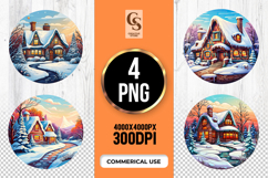 Winter Cottage Scene Clipart Sublimation PNG Product Image 1