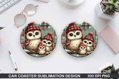 Owls Car Coaster Sublimation| Christmas Coaster PNG Product Image 1