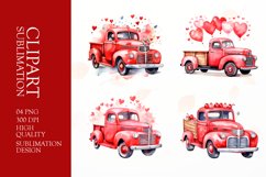Valentines Day watercolor Heart jeep Clipart Product Image 1