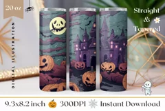 Halloween Tumbler Design, Creepy Castle Tumbler Sublimation Product Image 1