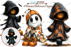 Whimsical Halloween Clipart, Whimsical Halloween Pumpkin PNG Product Image 1
