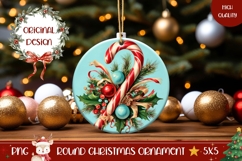 Vintage Candy Cane Ornament, Winter Round Ornament PNG Product Image 1