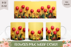 Red Flowers Mug Template, Tulips Mug Design Product Image 1