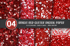 Bright Red Glitter Digital Paper Product Image 1
