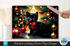 Black Kitten with Red Bow and Ornaments Cutting Board PNG Product Image 1