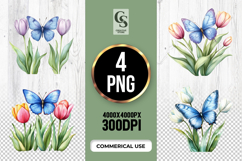Blue Butterfly Tulip PNG Set Product Image 1
