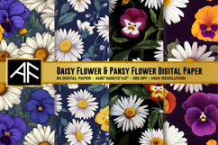 Daisy &amp; Pansy Flower Digital Paper Product Image 1