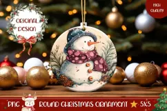 Cartoon Snowman Round Ornament, Christmas Ornament Design Product Image 1