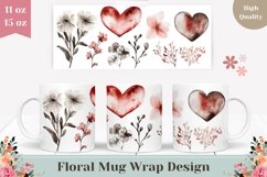 Watercolor Love Hearts Mug Design, Floral Mug PNG Product Image 1