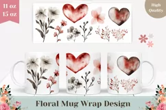 Watercolor Love Hearts Mug Design, Floral Mug PNG Product Image 1