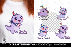 Cute Patriotic Dino Clipart Sublimation PNG Product Image 1