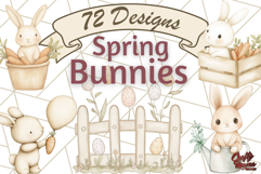 Muted Spring Bunnies PNG ,Watercolor Bunny Clipart Easter Product Image 1