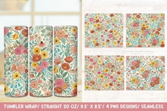 Boho Floral Seamless 20 OZ Skinny Tumbler Wrap PNG. Product Image 1