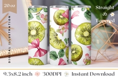 Watercolor Kiwi Tumbler Wrap, Pink Bows Tumbler Design Product Image 1