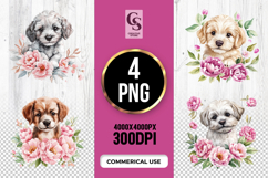 Floral Puppy Clipart Sublimation PNG Product Image 1