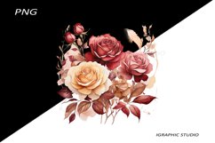 Burgundy Rose PNG, Watercolor Flowers Bouquet Product Image 1