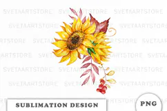 Watercolor Autumn Flowers Bouquet png Product Image 1